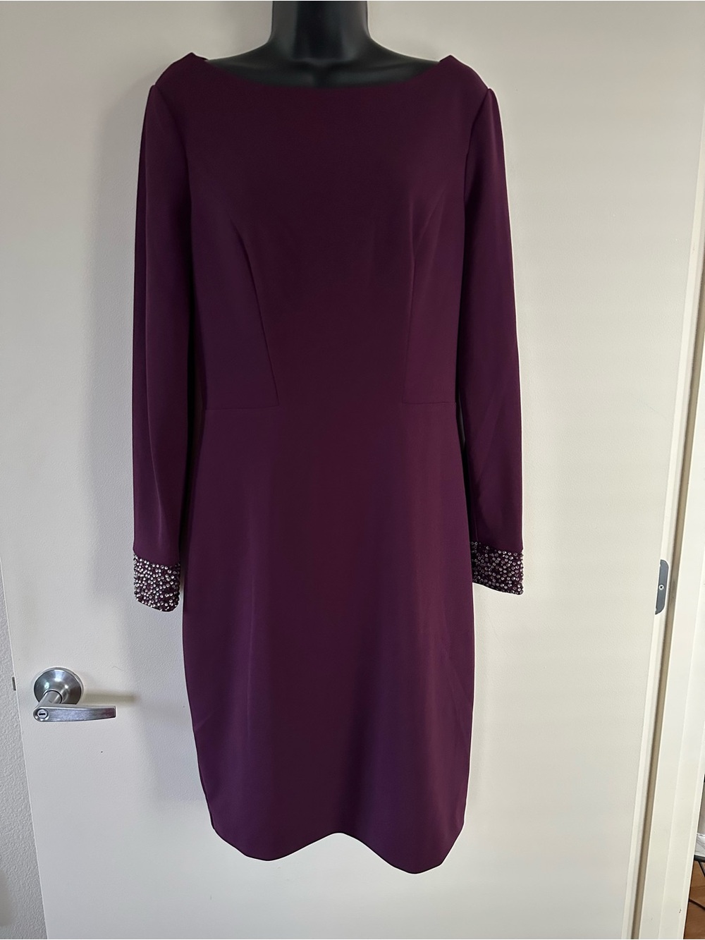 Vince Camuto Plum Long Sleeve Sheath Dress with Rhinestone Cuffs Sz8